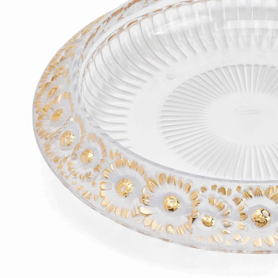 Marguerites Bowl Clear Crystal Gold Stamped Lalique