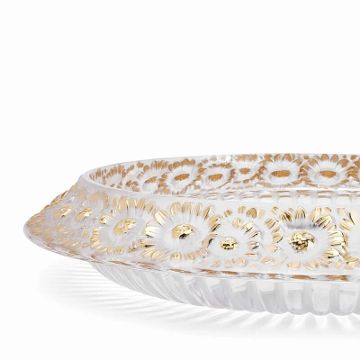 Marguerites Bowl Clear Crystal Gold Stamped Lalique