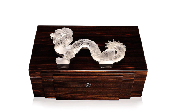 Dragon Cigars Box Large Clear Crystal Natural Ebony Lalique