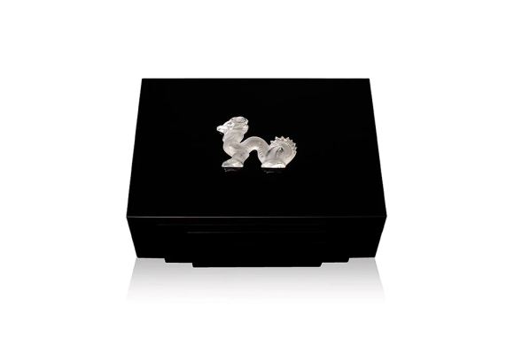 Dragon Cigars Box Small Clear Crystal Black Lacquered Lalique