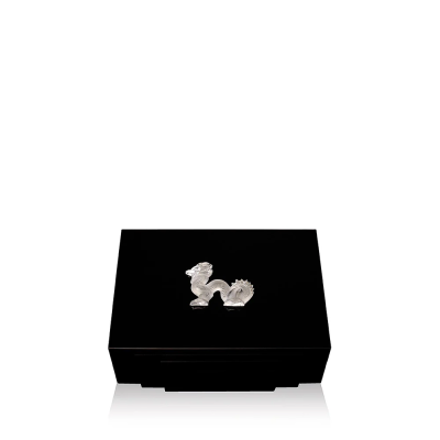 Dragon Cigars Box Small Clear Crystal Black Lacquered Lalique