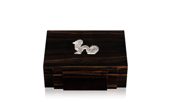 Dragon Cigars Box Small Clear Crystal Natural Ebony Lalique