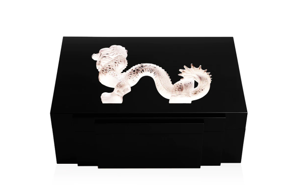Dragon Cigars Box Large Clear Crystal Black Lacquered  Lalique