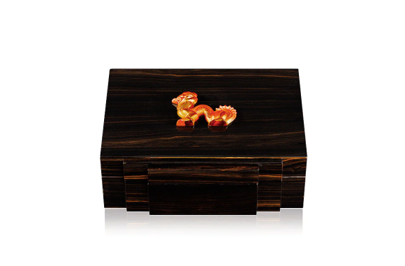 Dragon Cigars Box Small Amber Natural Ebony Crystal Lalique