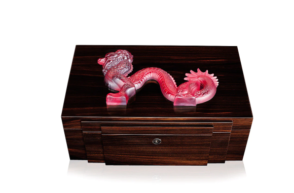 Dragon Cigars Box Large Red Crystal Narural Ebony Lalique