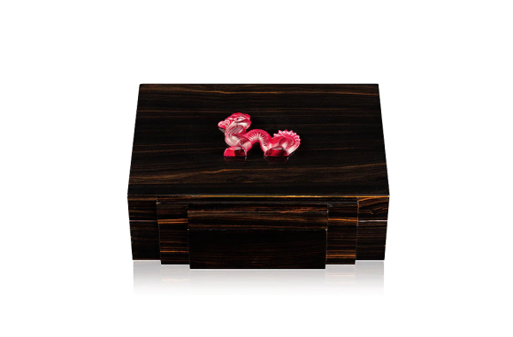 Dragon Cigars Box Small Red Natural Ebony Crystal Lalique