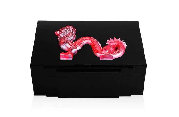 Dragon Cigars Box Large  Red Crystal Black Lacquered Lalique