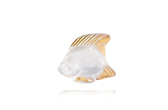 Fish Sulpture Clear Gold Stamped Crystal Lalique
