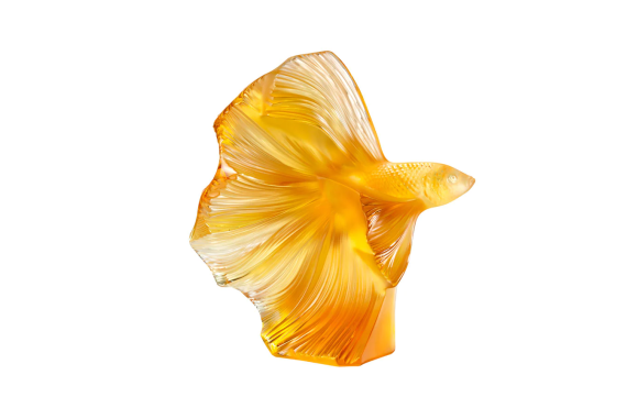 Fighting Fish Large Sculpture Amber Crystal Lalique