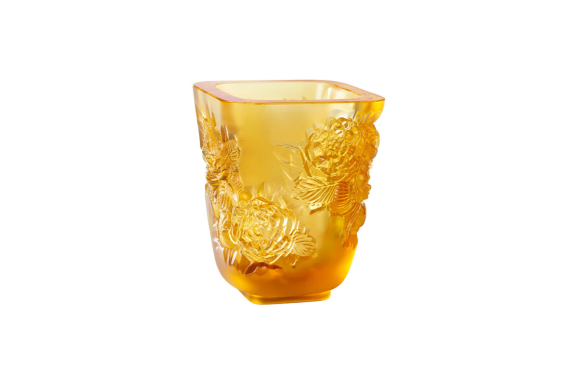 Pivoines Small Vase Amber Crystal Lalique