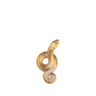 Snake Head Up Clear Gold Stamped Crystal Sculpture Lalique