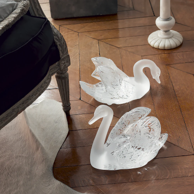 Swan Head Up Sculpture Gold Luster Crystal Lalique
