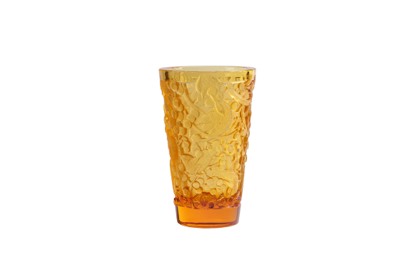 Merles Et Raisins Medium Vase Amber Crystal Lalique
