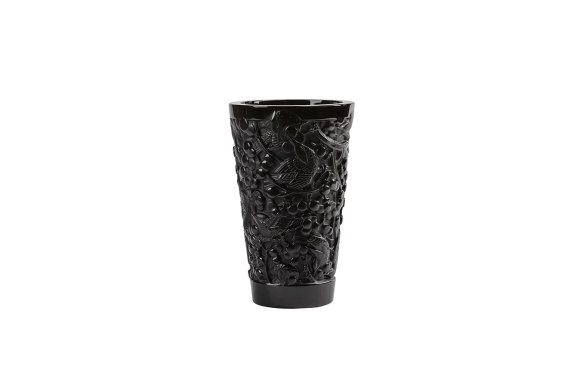 Merles Et Raisins Medium Vase Black CrystalLalique