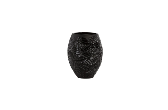 Feuilles Vase Black Crystal Lalique