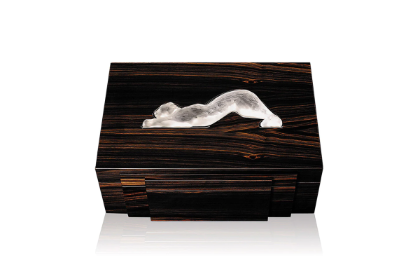 Zeila Cigars Box Clear Crystal Natural Ebony Lalique