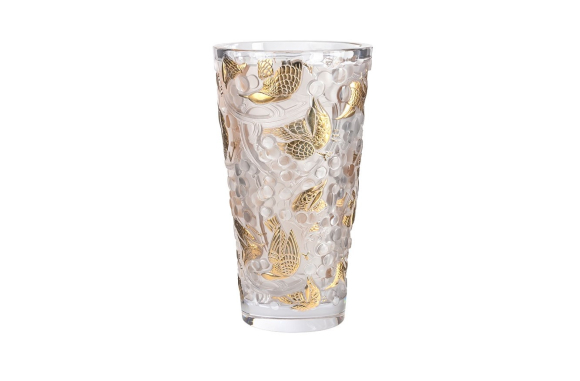 Merles Et Raisins Vase Clear Crystal Goled Stamped Lalique