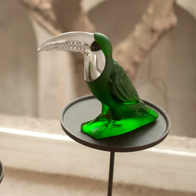 Toucan Sculpture Amazon Green Crystal Platinum Stamped Lalique