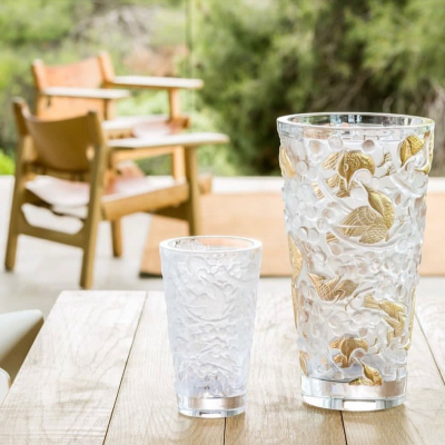 Merles Et Raisins Vase Clear Crystal Goled Stamped Lalique