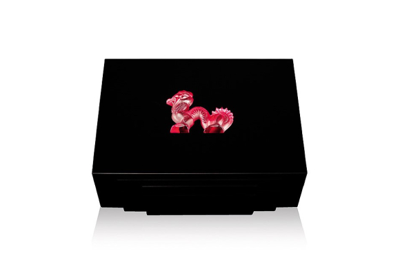 Dragon Cigars Box Small Red Crystal Black Lacquered Lalique