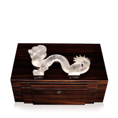 Dragon Cigars Box Large Clear Crystal Natural Ebony Lalique