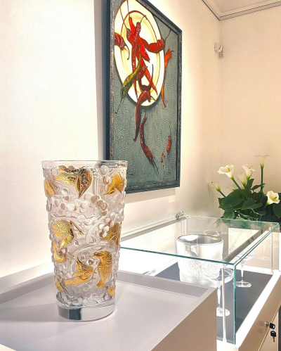 Merles Et Raisins Vase Clear Crystal Goled Stamped Lalique