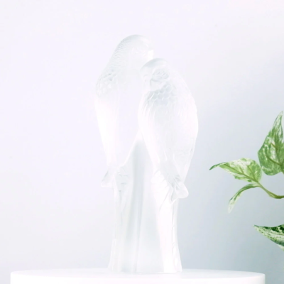 2 Parakeets Sculpture Clear Crystal Lalique