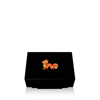 Dragon Cigars Box Small Black Lacquered Amber Crystal Lalique