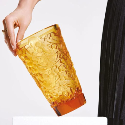 Merles Et Raisins Medium Vase Amber Crystal Lalique