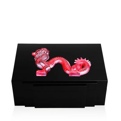 Dragon Cigars Box Large  Red Crystal Black Lacquered Lalique