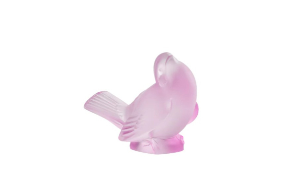 Sparrow Sculpture Pink Luster Crystal Lalique